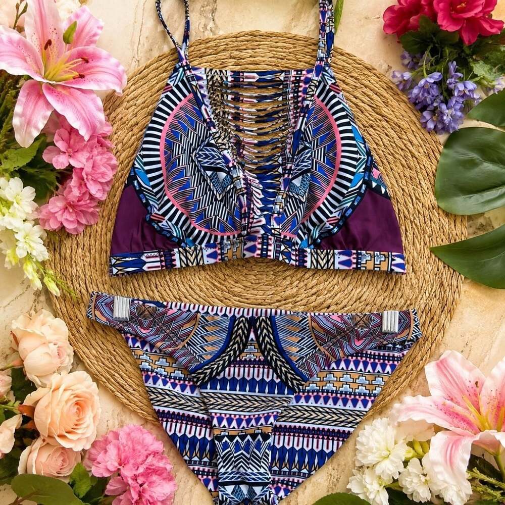 Red Carter Tribal Daze Strappy High-Neck 2-Piece Bikini Set